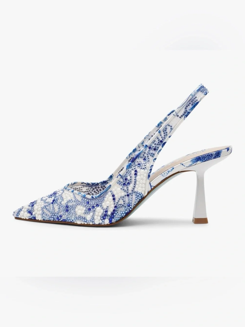 Betsey Johnson Blue & White Beaded Pointed Toe Slingback - Picture 6 of 8